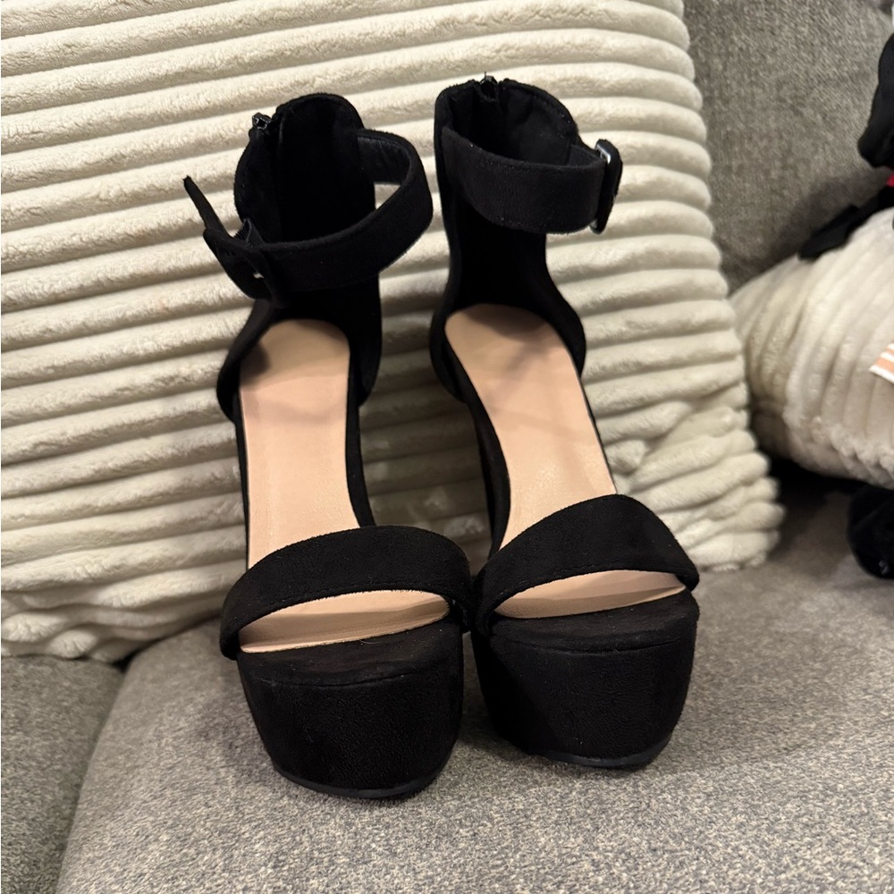 SHEIN 6” Black Heels with Sleek Ankle Strap